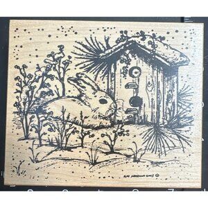 Northwoods Rubber Stamps 2008 Rabbit Birdhouse Winter Scene Mounted Rubber Stamp